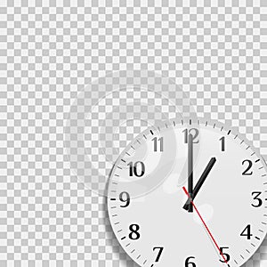 Office clockface with shadow on a plaid transparent background. Vector illustration