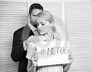 Office colleagues relations. metoo as a new movement. Sexual harassment at work and workplace. Female with disgusting