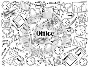 Office colorless set vector illustration