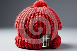 Office comfort concept embodied by insulation symbol house with red bonnet