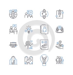 Office commanders line icons collection. Leadership, Management, Authority, Direction, Supervision, Guidance, Decision