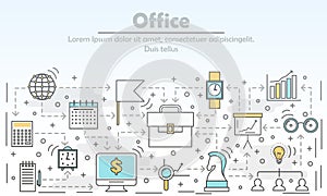 Office concept vector illustration in flat linear style