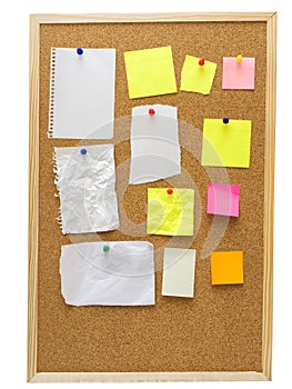 Office cork board with yellow post it notes