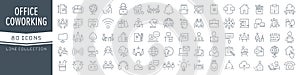 Office and coworking line icons collection. Big UI icon set in a flat design. Thin outline icons pack. Vector illustration EPS10