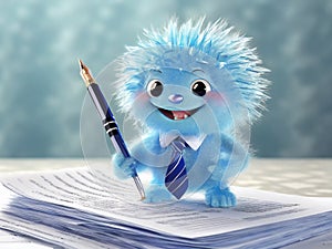 Office creature with pen