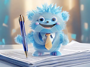 Office creature with pen