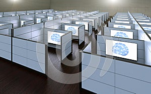 Office cubicles where workers where replaced by artificial intelligence photo