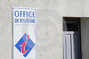 Office de tourisme logo sign wall building means information center in french for tourist tour help