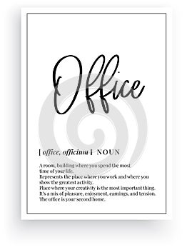 Office definition  vector. Minimalist poster design. Wall decals  office noun description