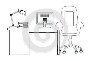 Office desk icon black and white