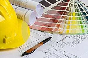 An office desk with the project papers