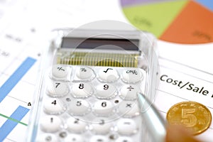 Close up of the modern white calculator photo