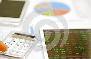 Close up of the modern white calculator