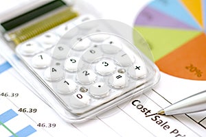 Close up of the modern white calculator