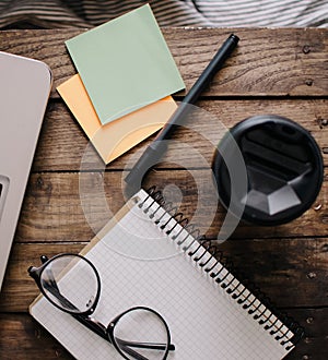 Office desk table with laptop. School and work concept. Home education.