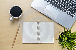 Office desk workspace and table background. photo