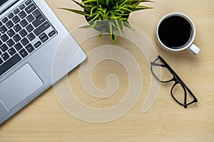 Office desk workspace and table background. photo