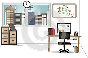 Office desks, computer vector graphics - concept of business.