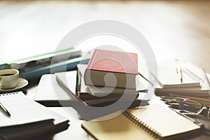 Office desktop with book