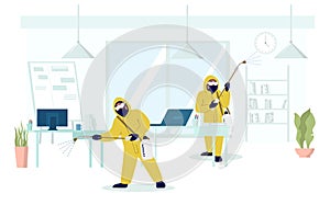 Office disinfection, coronavirus disease prevention, vector flat illustration