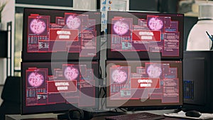 IT office displaying critical error message flashing on screen