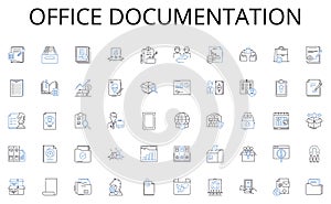 Office documentation line icons collection. Splurge, Shopaholic, Retail therapy, Impulse, Indulge, Excessive