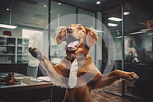 An office dog showing off impressive tricks during a team building activity work office