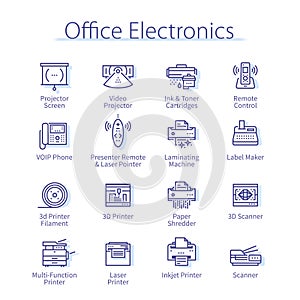 Office electronics pack. Laser printer, 3d scanner