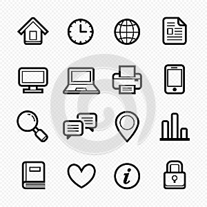 Office elements symbol line icon set on white background - Vector illustration