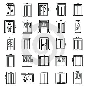 Office elevator icons set, outline style