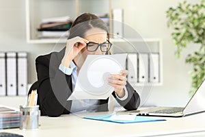 Office employee having eyesight problems