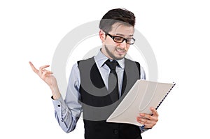 The office employee holding paper