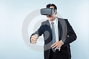 Office employee playing virtual reality games