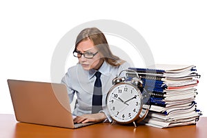 The office employee at work place isolated on