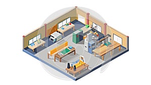 Office Environment Isometric with Desks and Workstations, vector design Generative AI