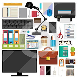 Office equipments on white background
