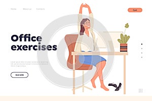 Office exercise landing page for online service website to get rest and relaxation at workplace