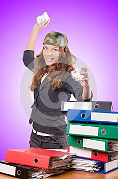 Office fight concept with female worker