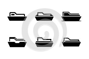 Office File Tray Document Storage Solid Icons Set