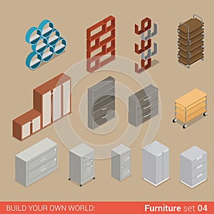 Office folder storage cabinet flat vector isometric furniture