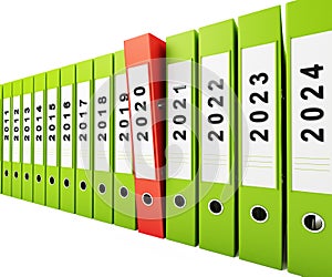 Office folders new year 2020 on a white background 3D illustration, 3D rendering