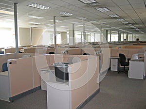 Office full of empty cubicles