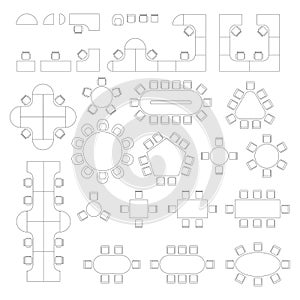 Office furniture line symbols for architectural plans.