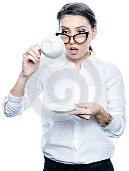Office girl with a cup of coffee