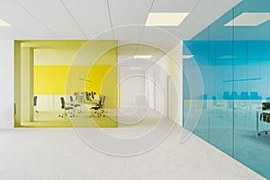 Office hall with yellow open space area