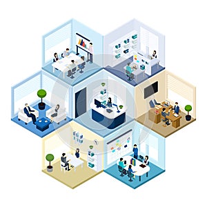 Office Hexagonal Tessellated Pattern Isometric Composition