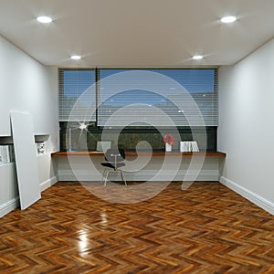 Office in the home new interior with wooden floor and table