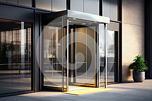 office or hotel entrance with modern automatic sliding doors for quick and easy access