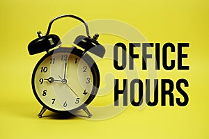 Office Hours text with alarm clock on yellow background