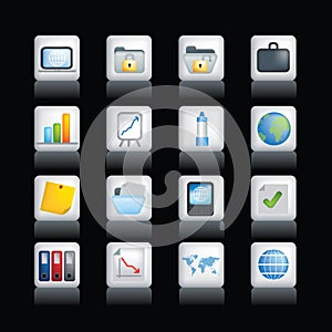 Office icon button set on black